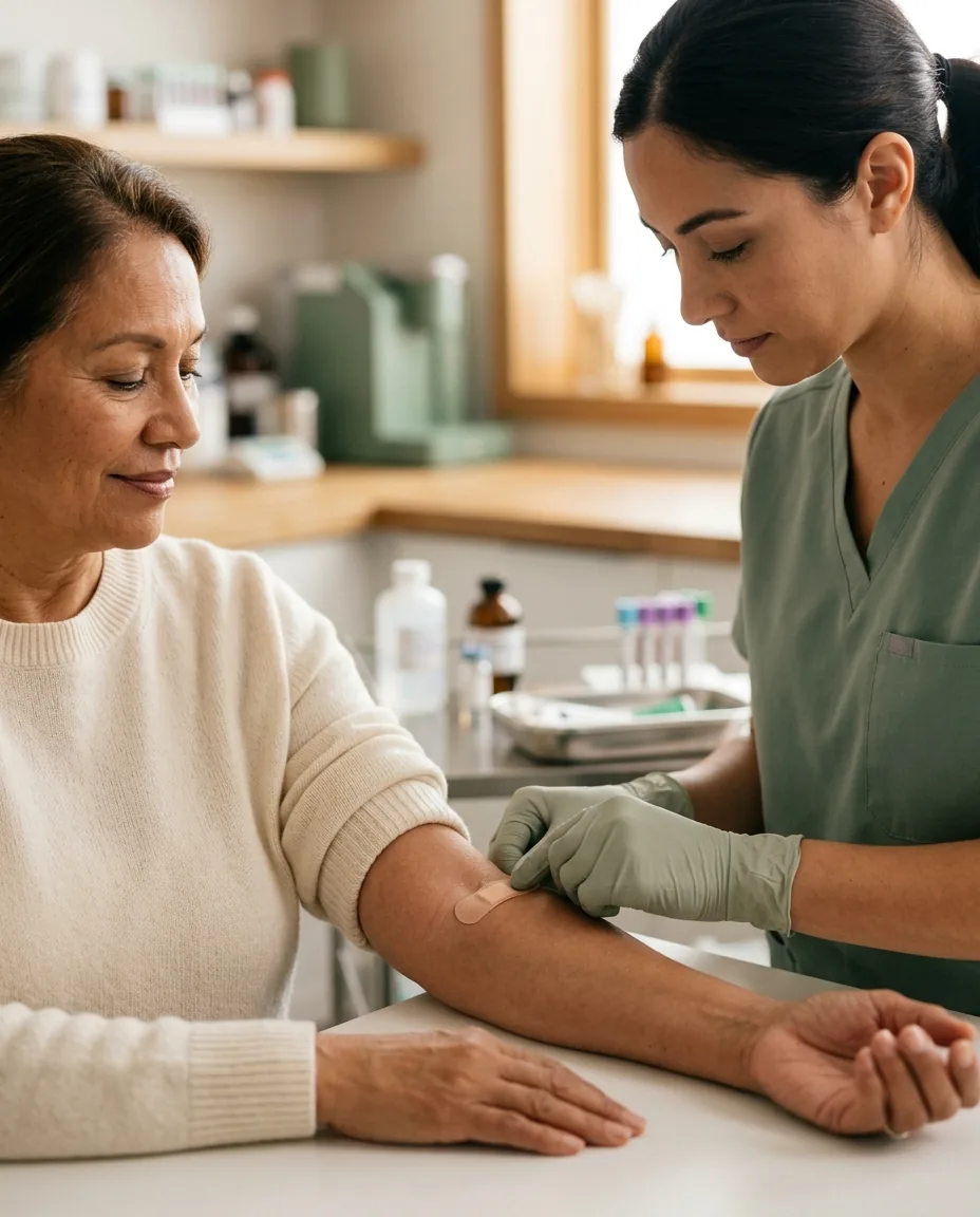 A bandage placed after a blood draw